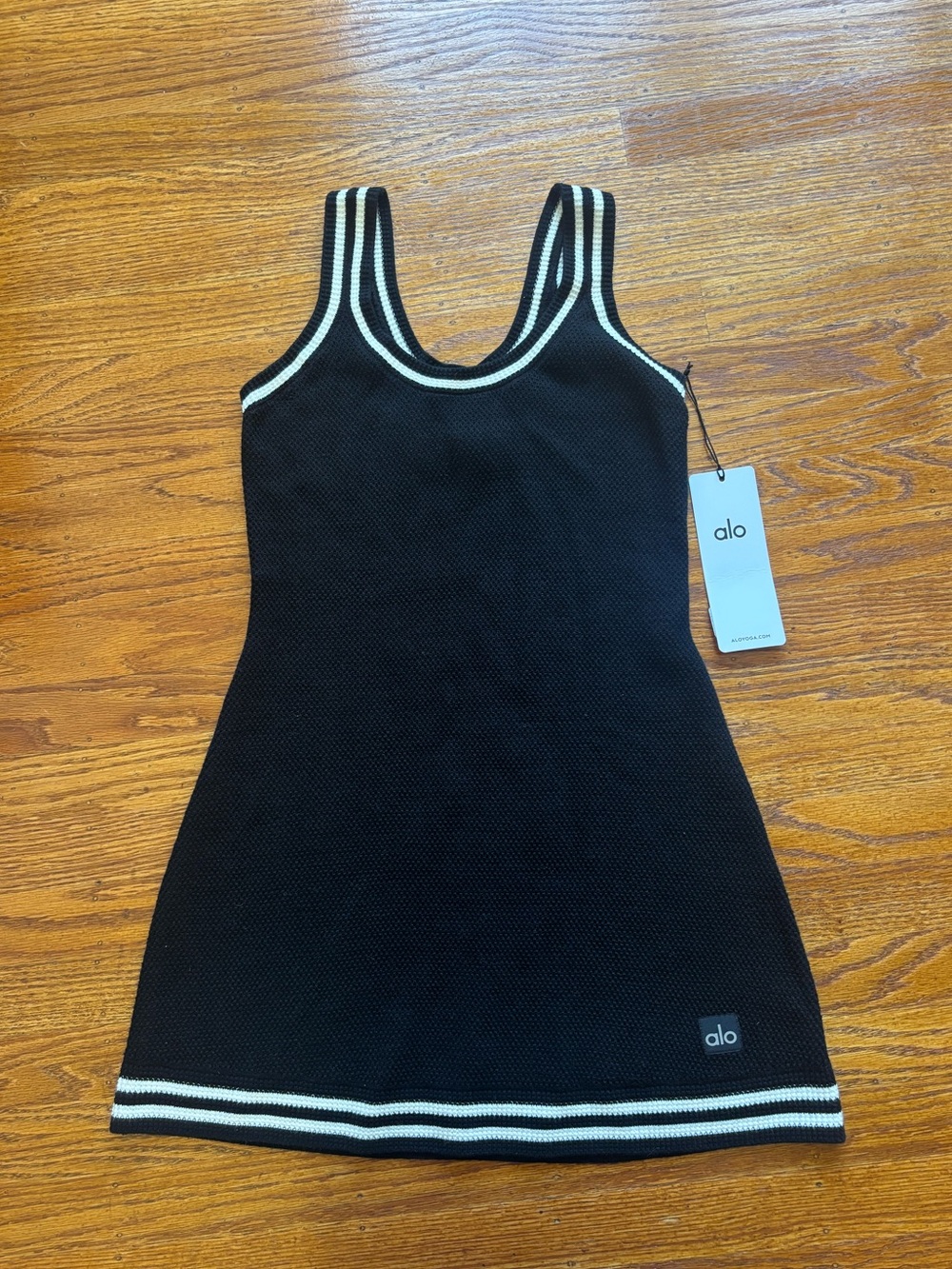ALO Yoga Black Mini Tank Dress with Cream Contrast Trim